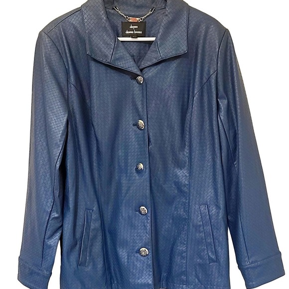 Faux Leather Dennis Basso Basketweave Jacket Size Large in Pine - Picture 1 of 5
